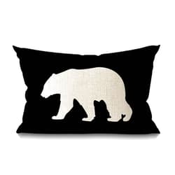 Smooffly Throw Pillow Case Black Background Bear Cotton Linen Throw Lumbar Waist Pillow Case Cushion Cover Home Office Decorative Rectangle 12 X 20 Inches