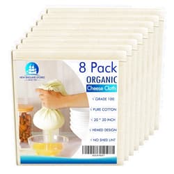 New England Stories 8 PCS Reusable Cheesecloth, Grade 100, 20x20 Inch Hemmed Organic Cheese Cloth for Straining Craft, 100% Cotton Unbleached Cloth Strainer for Cooking, Baking, Juicing, Cheese Making