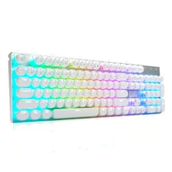 HUO JI E-Yooso Z-88 Wired Typewriter Style Mechanical Gaming Keyboard, Programmable RGB Backlit, Blue Switches - Clicky, USB-C Cable, Metal Panel, 104 Double-Shot Keycaps for PC, White