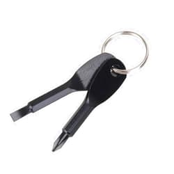 YIUIRUOI 1 Set of Mini Stainless Steel Keychain Screwdriver Set Portable Phillips and Flathead Screwdriver Outdoor Emergency Handy Tool (Black)