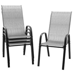 VINGLI Patio Chairs Set of 4 – Stackable Outdoor Dining Chairs with Comfortable Sling High Back Chairs and Armrests for Lawn, Poolside, Courtyard, Balcony, Garden, Silver Gray