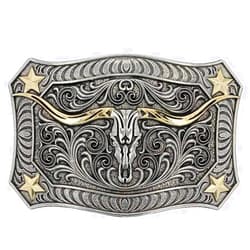 Montana Silversmiths Unisex Longhorn Crest Filigree Attitude Belt Buckle Silver One Size