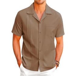 COOFANDY Mens Cuban Guayabera Shirt Short Sleeve Button Down Shirts Casual Summer Linen Shirts