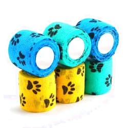 WePet Pet Wrap, Self-Adhesive, Only Sticks to Itself, Non-Woven Tape for Dog Legs, Paws, Wounds, First Aid Cohesive Gauze for Horse, Cat, Bird, Animal, 6 Rolls, 2 Inch, Pawprints A