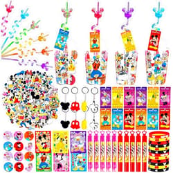 GoGoGoodie Cartoon Mouse Party Favors with Thank You Tags Includes Party Cups Straws Bracelets Keychains Bubble Sticks Stickers Badges Mouse Party Supplies for Girls Boys Kids Birthday Party Classroom Rewards