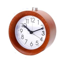 Lancoon Round Wooden Alarm Clock, Analog Non Ticking Silent with Arabic Numerals Night Light Snooze Function Battery Operated Easy to Set for Desktop Bedroom Bedside (Brown)