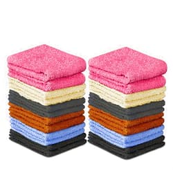 QUBA LINEN 100% Cotton - Wash Cloth Set - Pack of 24, Flannel Face Cloths, Highly Absorbent and Soft Feel Fingertip Towels (Multi Color, 12x12 Pack of 24)