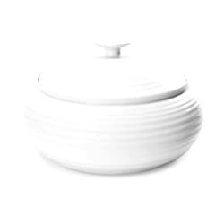Portmeirion Sophie Conran Low Covered Dish | 3 Qt. White Round Serving Dishware | Made from Fine Porcelain | Dishwasher and Microwave Safe | Perfect for Casserole
