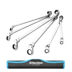 DURATECH Extra Long Flex-Head Ratcheting Wrench Set, Double Box End Wrench Set, 6-Piece, Metric 8-19 mm, CR-V Steel, with Pouch