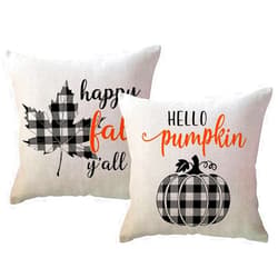 ULOVE LOVE YOURSELF Autumn Fall Pillow Covers 18x18 Set of 2 Black Buffalo Plaid Check Pumpkin Maple Leaves Farmhouse Decorative Cushion Cover Autumn Harvest Throw Pillow Cases for Sofa/Couch/Porch
