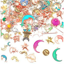 MARFOREVER 120 Pcs Mixed Sun Star Moon Charms for Jewelry Making, Celestial Charm Bracelet Charms Assorted Gold Enamel Charm Pendants for DIY Crafts Bracelet Necklace Earrings Making