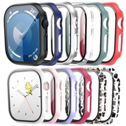 Cuteey 12 Pack Case with Tempered Glass Screen Protector for Apple Watch 40mm SE2/Series 6/SE/Series 5/Series 4, Full Matte Leopard Cow Pattern PC Cover for Iwatch 40mm Accessories (12 Colors, 40mm)
