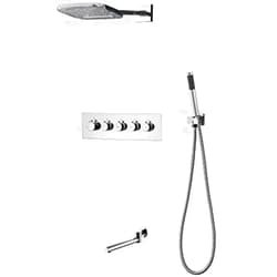 Meng Huo Shower System, Modern Bathroom Shower Faucet Set Round Hand Shower Two Function Rain And Waterfall Shower Head Hotel Family Bathroom HIDEEP