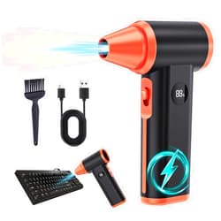 Larkeey Compressed Air Duster Rechargeable Electric Air Duster for PC Keyboard Mini Dust Blower 130000RPM Cordless Air Blower Jet Dryer Turbo Fan Handheld Blower for Car Home Office, Black-Orange