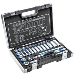 Högert Technik - Tool Set I Socket Wrench, bits and Accessories 3/8 inch I Alloy Chrome Vanadium Steel I Deformation Resistant I Ratchet Mechanism with 72 Locking Locks I HT1R465-36 Pieces
