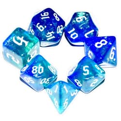 QiAN SiMAi Galaxy Dice Set| Dark Blue Mix Cyan Crystal DND Dice Set for Board Game