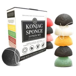 Bare Essentials Living - Konjac Sponges Set (10 Pack) with Activated Bamboo Charcoal Facial Sponge, Natural, Great for Facials, Bath, and Exfoliating Body Sponge