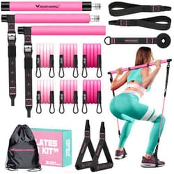 RENRANRING Pilates Bar Kit with Resistance Bands, Multifunctional Pilates Bar for Women & Men with Heavy-Duty Metal Adjustment Buckle, Pilates Home Equipment for Full BodyWorkouts