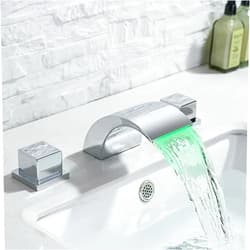 YAGATAP Chrome Bathroom Sink Faucet 3 Hole 2 Handle Knobs Waterfall Spout Vanity Basin Mixer Tap Upwards Widespread Bathtub Filler Faucet…