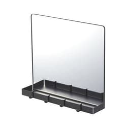 Yamazaki Home Tower Magnetic Mirror & Entryway Storage Rack for Steel Front Doors Or Refrigerators with Tray & Hooks for Keys Or Bags - Glass -