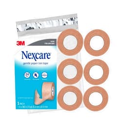 Nexcare Gentle Paper Tan Skin Tape, 1 in x 10 yd, Non-Irritating, Discreet Look, Great for Frequent Gauze Changes, Gentle on Sensitive Skin, Dermatologist-Tested, Hypoallergenic Tape, 6 Rolls