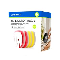 LANMU Sponge Replacement Heads Compatible with OXO Good Grips Soap Dispensing Dish Scrubber for Kitchen Bathroom Cleaning (1 Reusable Connector with Built-in Scraper and 4 Sponge Refills)