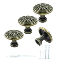 Luomorgo 4 Pcs Antique Bronze Cabinet knobs, Mid Century Dresser Knobs Vintage Drawer Knobs, Decorative Farmhouse Flower Pull Knobs Handle for Cabinet Cupboard Chest