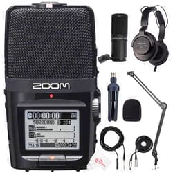 Teds Electronics Zoom H2n ext 2-Input / 4 Track Handy Digital Audio Stereo Recorder with 5 Built-In Mic Array + BY-BA20 Aluminum Alloy Desk Holder Microphone Stand Bracket + Accessory Kit