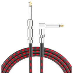 Geepen Premium 1/4 Inch Guitar Cable 10ft Braided, 6.35mm TS Mono Jack Cable Instrument Connector, Male to Male Straight to Right Angle Enhanced Sound Transmission Durable Construction