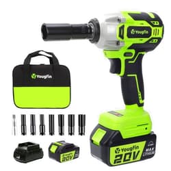 Yougfin 20V Brushless Cordless Impact Wrench, 1/2 inch Impact Gun Kit, Max 400N.M High Torque Electric Impact Driver Set with 4.0Ah Li-ion Battery & Fast Charger, 7 Sockets (3000 RPM)