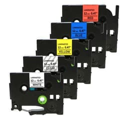 Oozmas Label Maker Tape Replacement for Brother PT-D200 1280 2040 1750 1090 1180 1880 1890 Label Maker Refills TZe TZ Tape 12mm 0.47 Inch Laminated Compatible with Brother P Touch Colored Labels, 5 Pack