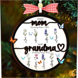 VINARTSVN Personalized Birth Month Flower Ornament First Mom Now Grandma Custom Keepsake Grandma's Garden with Grandkids Names Birthday Gifts for Mother Nana Mum Nini Christmas Tree Home Décor