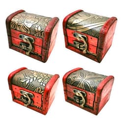 Markeny 4 Styles Pattern Wooden Rings Case Box Little Treasure Chest Vintage Handmade Box with Mini Metal Lock for Storing Jewelry Treasure Pearl