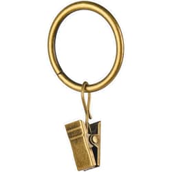 Yrhrol 40 Pcs 1-Inch Curtain Rings for Curtain Rod,Antique Brass Metal Curtain Ring with Clips,Decorative Drapery Interior Diameter Curtain Rod Clips Hangers for Bathroom, Living and Guest Room