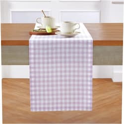 Solino Home Linen Table Runner 48 inch – 100% Pure Linen Lilac Plaid Table Runner 14 x 48 Inch – Gingham Check Farmhouse Table Runner