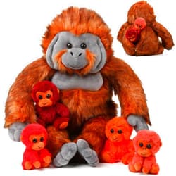 Lenwen 5 Pcs Christmas Plush Gorilla Orangutan Stuffed Animals Set 14 Inch Large Mommy Gorilla with 4 Baby Gorillas Zippered Gorilla Plushies for Birthday Gifts Forest Party Decor(Lovely Color)