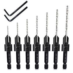 DKIBBITH 7 Pack Countersink Drill Bits Set, Wood Drill Countersink Counterbore 3in1, Three 82-Degree Chamfer Cutters, M2 Counterbore Cutting Depth Adjustable, with 2 Allen Wrenches and 1/4” Hex Shank