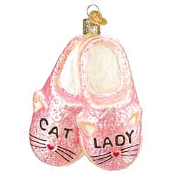 Old World Christmas Cat Lady Slippers Glass Hanging Ornament