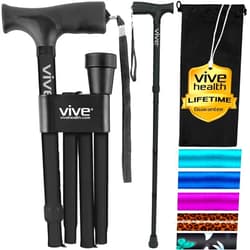 Vive Folding Cane - Foldable Walking Cane for Men, Women - Fold-up, Collapsible, Lightweight, Adjustable, Portable Hand Walking Stick - Balancing Mobility Aid - Comfortable Ergonomic Handle