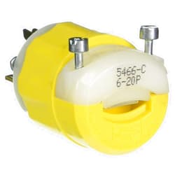 Leviton 5466-CY 20 Amp, 250 Volt, Straight Blade, Plug, Industrial Grade, Grounding, Yellow-White