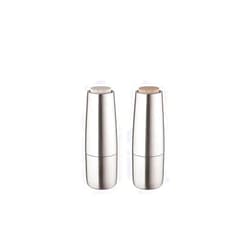 blomus SALPI Salt and Pepper Mill Set, Brushed Stainless Steel with Nomad (Tan) and Moonbeam (Beige) Accents