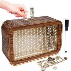 Mason Life Wooden Cash Saving Box, Piggy Bank for Adults Kids Wooden Money Saving Box with 5000 USD Target, Money Bank with Counter for Cash Coin Best Gift