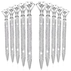 Thenshop 10 Pcs Big Diamond Pens with Crystal Bling Rhinestone Metal Glitter Ballpoint Pens Black Ink Retractable Cute Fancy Wedding bridal shower Gift Office Supplies for Birthday Women (Silver)
