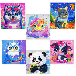 BSRESIN 6 Pack Diamond Art Kits for Kids, Cartoon Animals DIY Diamond Painting Kits for Adults Beginner, Kids' Mosaic Kits 5D Full Round Drill Gem Art for Home Wall Decor Kids 6X6 inch