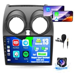 Hikity [2+64G] Car Radio Stereo for Nissan Rogue Sport Qashqai 2008-2013,Wireless CarPlay Android Auto,9 Inch Touch Screen Bluetooth Android 13 Car Radio GPS WiFi Dual USB FM RDS Radio Backup Camera