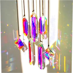 HDCRYSTALGIFTS Set 7 Crystal Sun Catcher Prisms, AB Colored Suncatcher Crystals Indoor Window Hanging Valentine's Day Gift Ornaments Rainbow Maker Prisms for Home Garden Decor