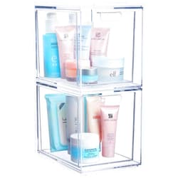 STORi Audrey Stackable Bin Clear Plastic Organizer Drawers | 2 Piece Set | Organize Cosmetics and Beauty Supplies on a Vanity | Made in USA