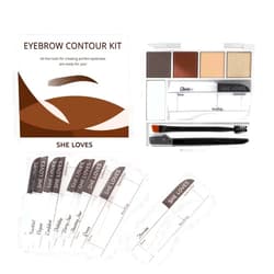 Easilydays Eye Makeup Contour Kit Palette Set, 2 Eyebrow Powders, 10 Reusable Eyebrow Stamps Stencils, 2 Face Highlighter Contour Powders, Dual-ended Eyebrow Brush for Women Girls, Stay on All Day