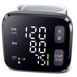PEAKME Blood Pressure Monitor LED Backlit Display Automatic Wrist Cuff Blood Pressure Monitors for Home Use 120x2 Reading Memory with Carrying Case, Black