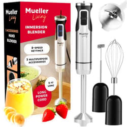 MuellerLiving Immersion Blender Handheld - 8 Speed Stainless Steel Electric Hand Blender, 3 in 1 Emulsion Blender Handheld with Turbo Mode, Stick Blender Emulsifier for Soup, Smoothie, Puree